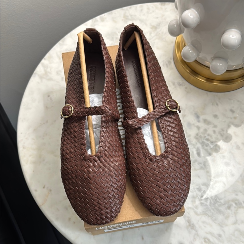 Brown Woven Leather Flats with Minimalist Design